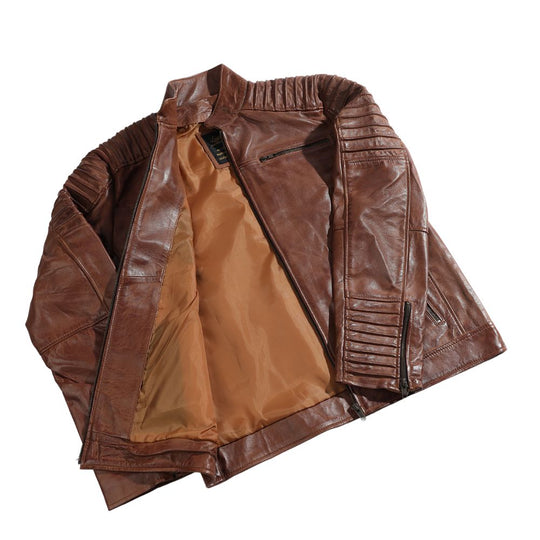 Cafe racer distressed jacket with piping