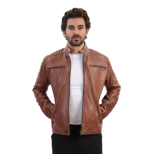 Cafe racer distressed jacket with piping