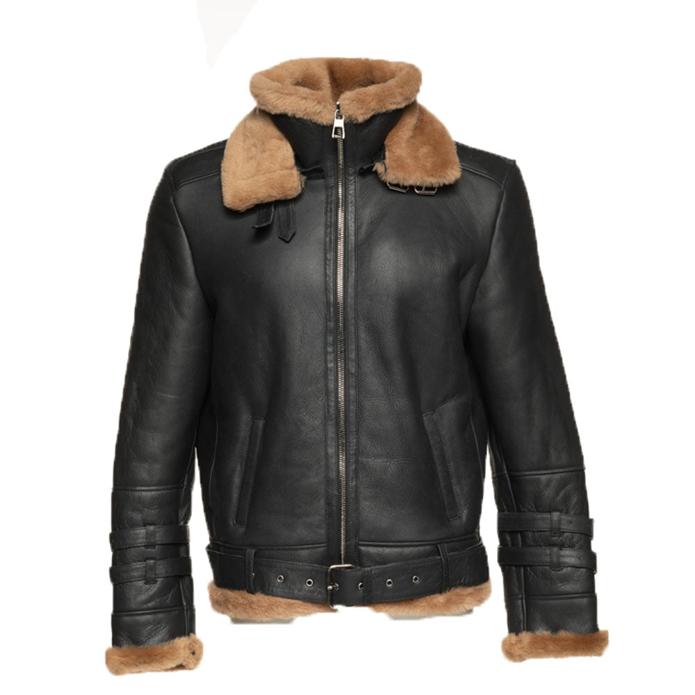 Viktor's black Aviator bomber shearling jacket