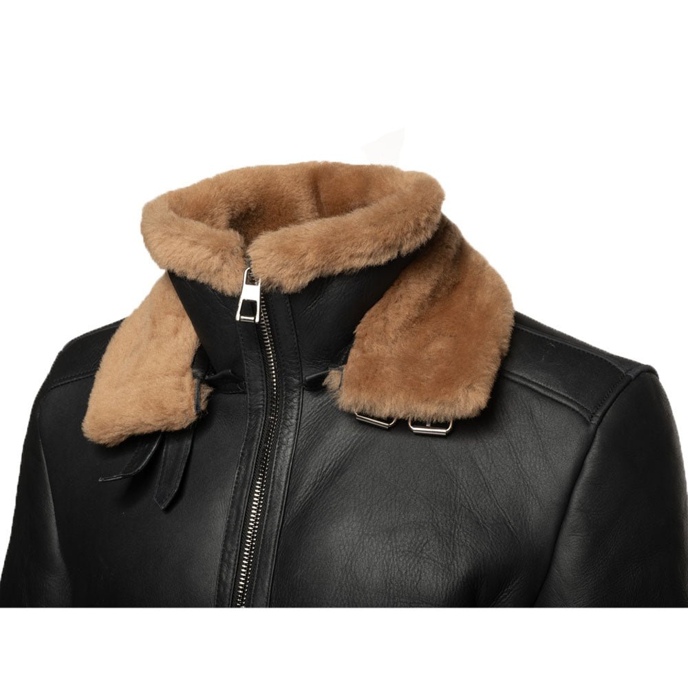 Viktor's black Aviator bomber shearling jacket