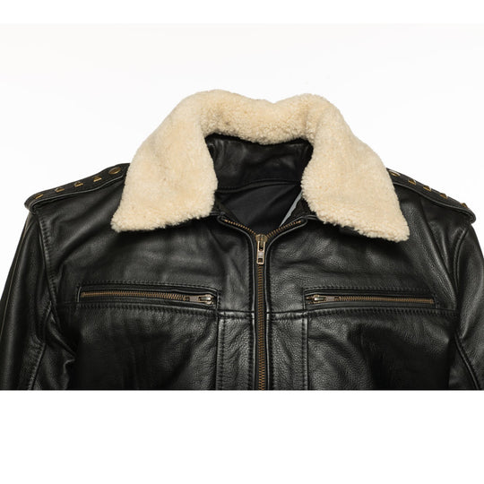 Alaric black bomber jacket with shearling collar