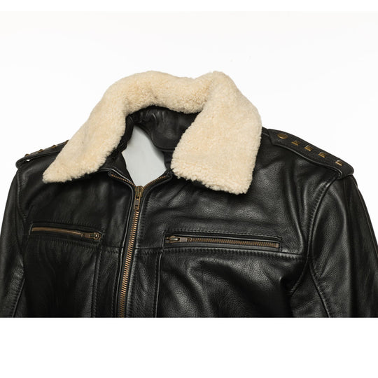 Alaric black bomber jacket with shearling collar