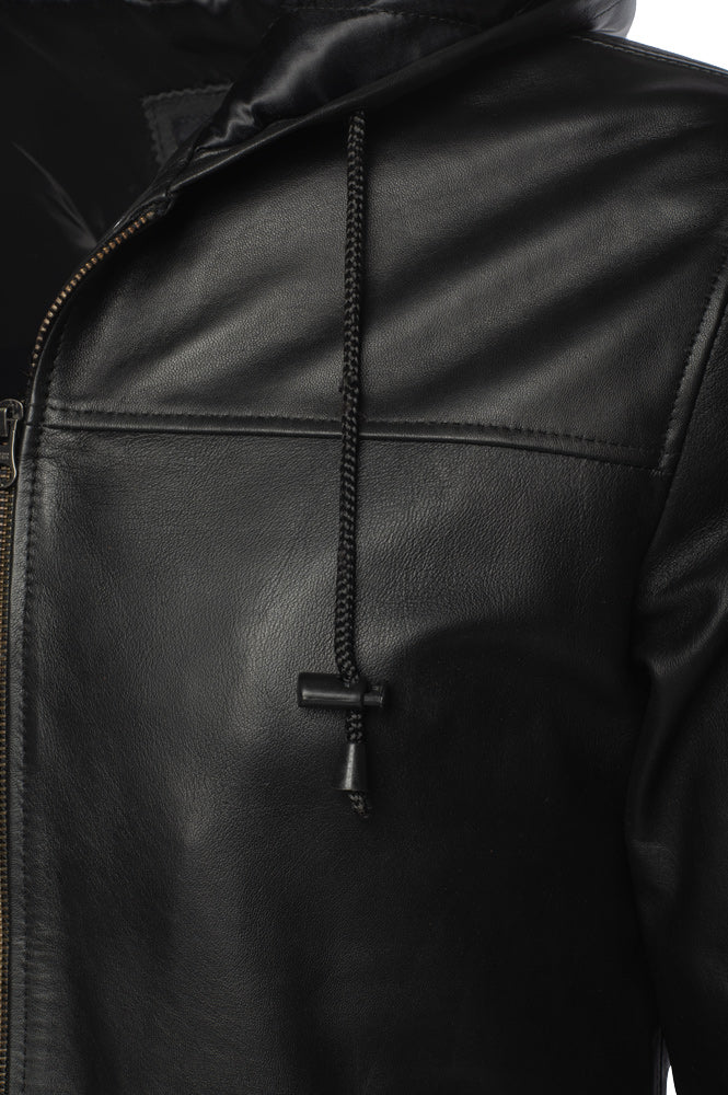 Jayden Black Leather Jacket Hoodie – Lusso Leather