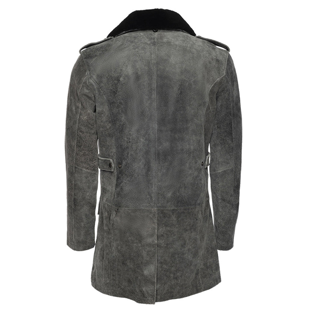 Ryder vintage grey leather coat with fur collar