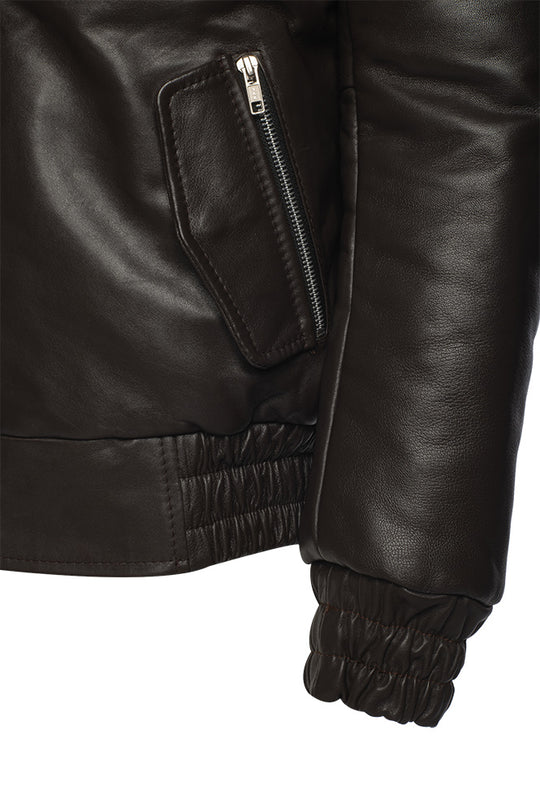 Castillo Brown winter leather jacket with hoodie