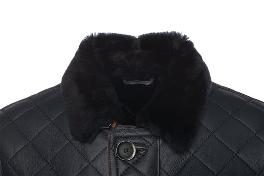 Drew Navy quilted sheepskin shearling coat