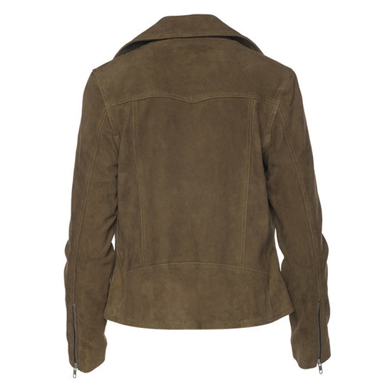 Sandra Olive Green Suede Biker Jacket