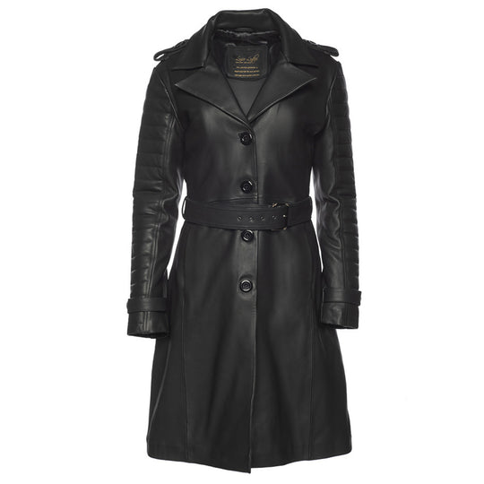 Ariana Black belted leather trench coat