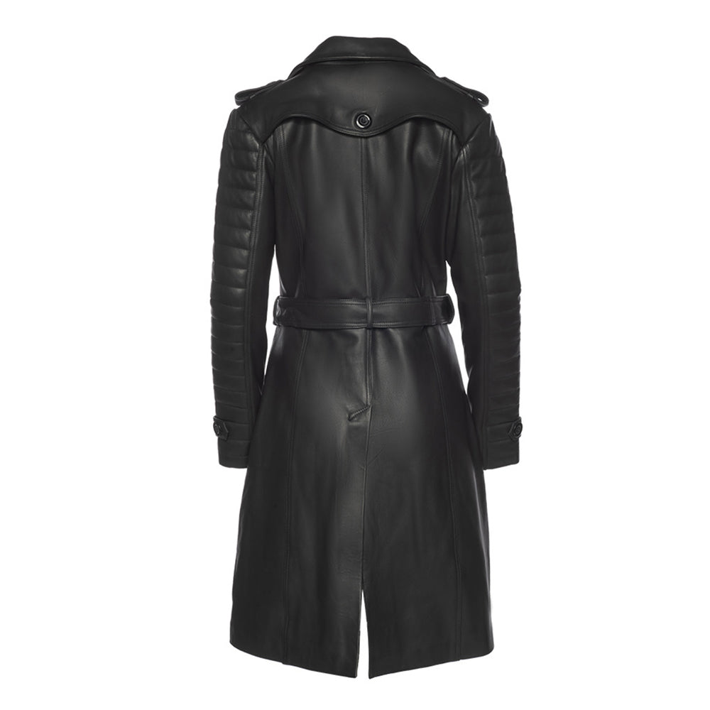 Ariana Black belted leather trench coat