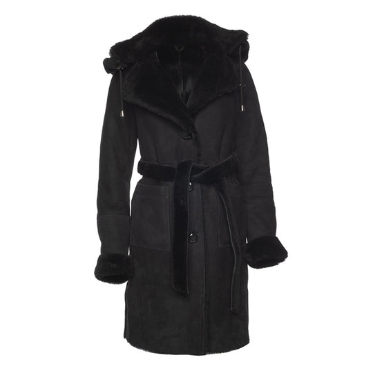 Melissa Black suede shearling coat with belt