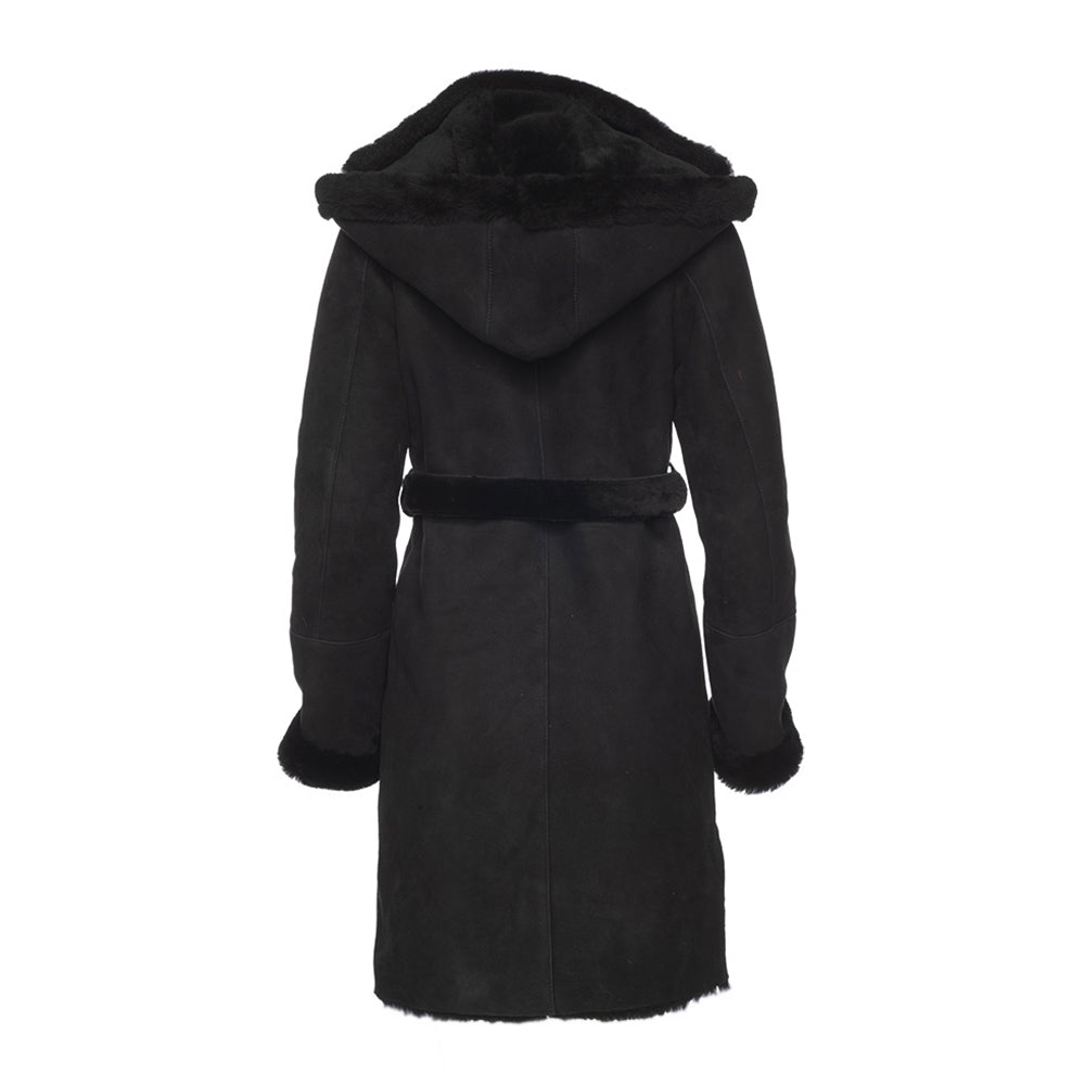 Melissa Black suede shearling coat with belt