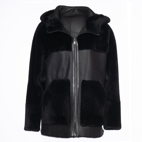 Elena black Reversible shearling jacket