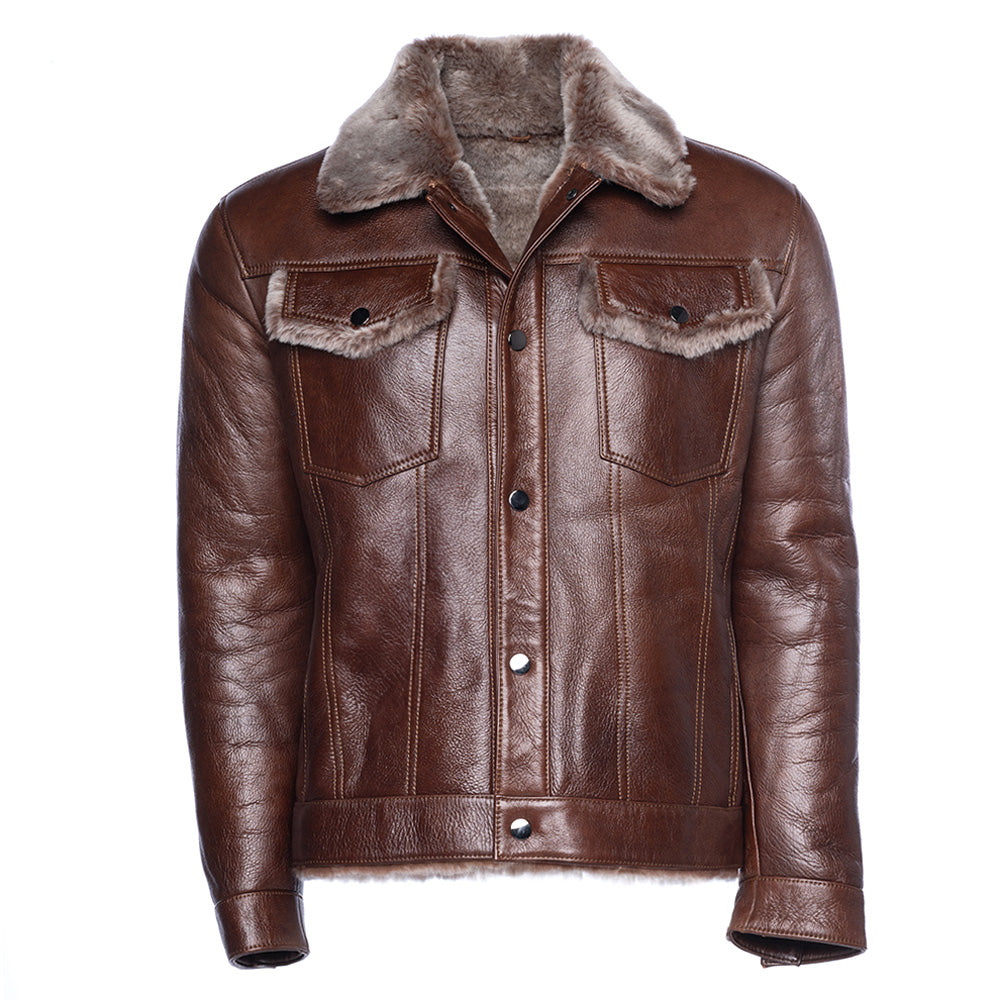 Dashiell brown trucker shearling jacket