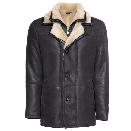 Alex's brown shearling driving coat