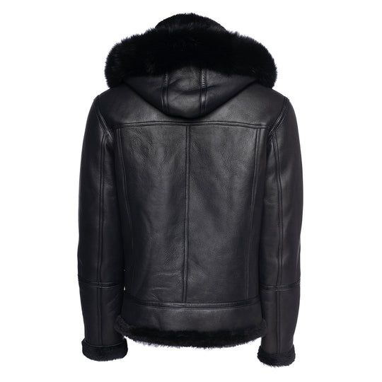 Felix black bomber shearling jacket with hoodie