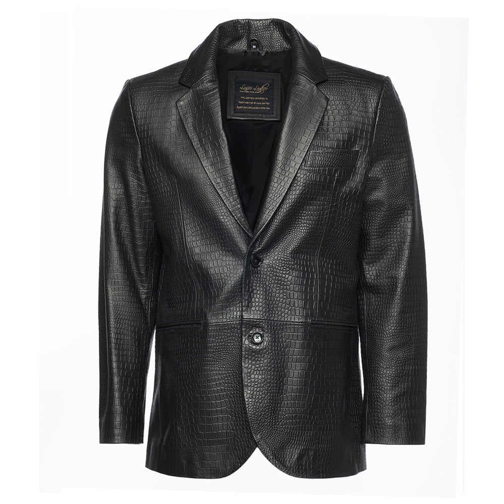 Croc print black leather blazer