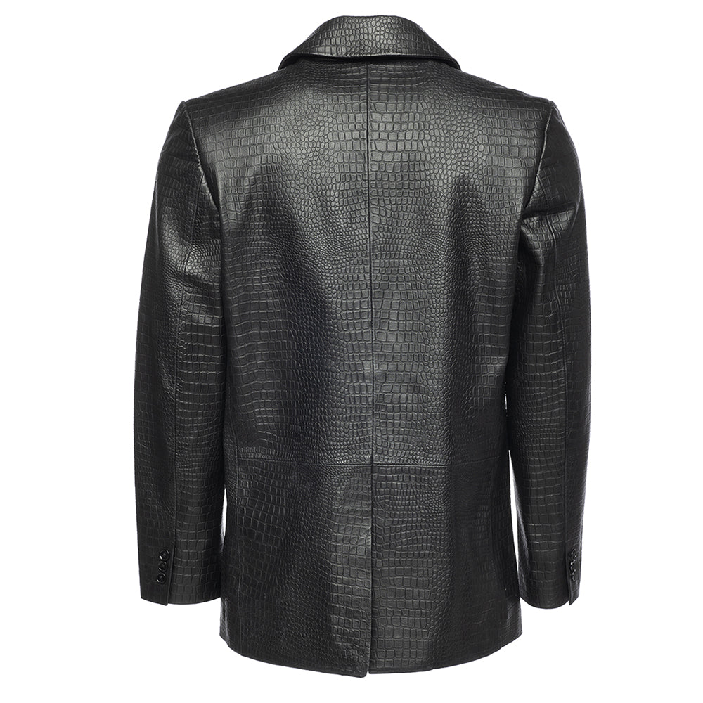 Croc print black leather blazer