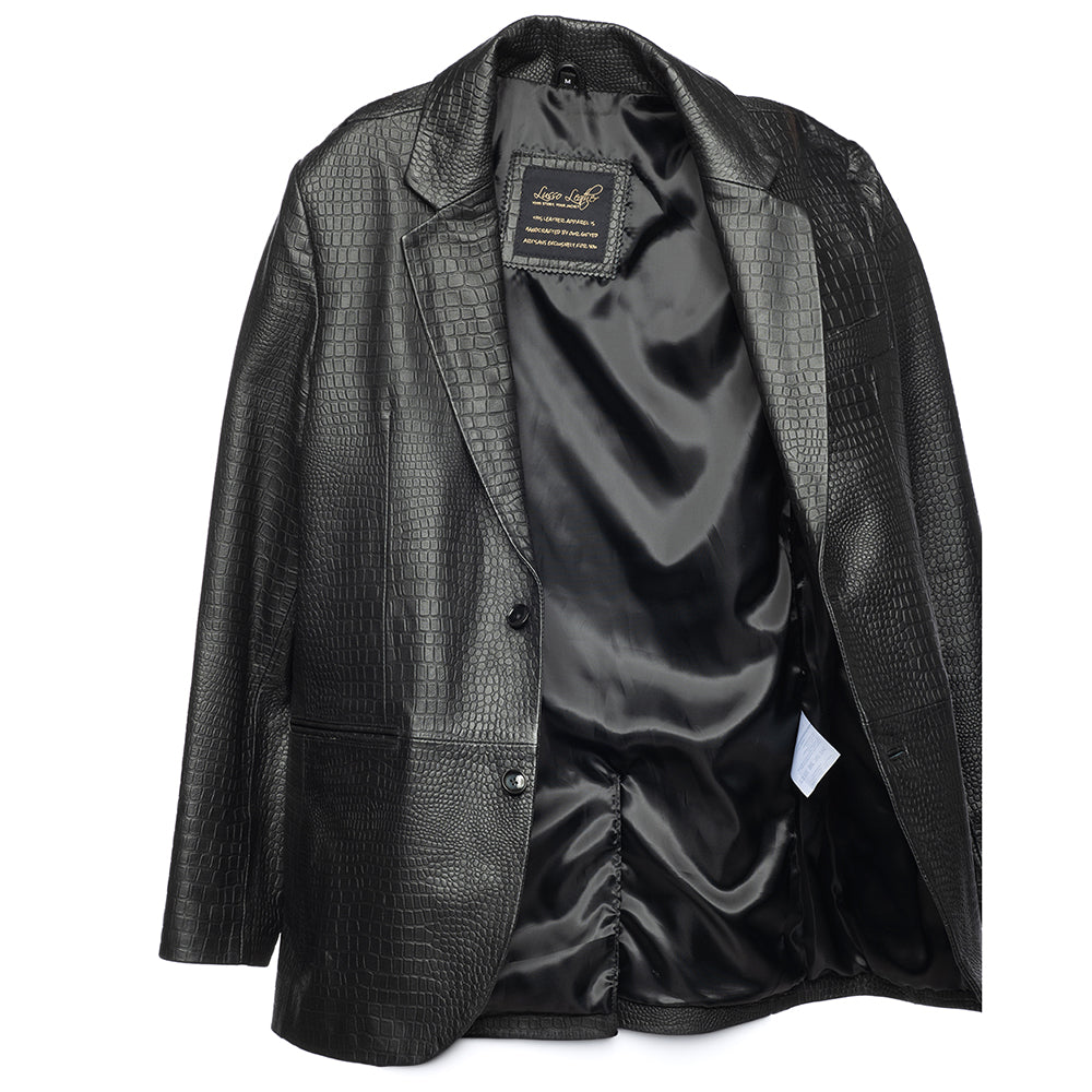 Croc print black leather blazer