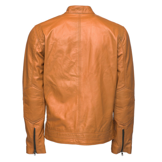 Arthur camel café racer leather jacket