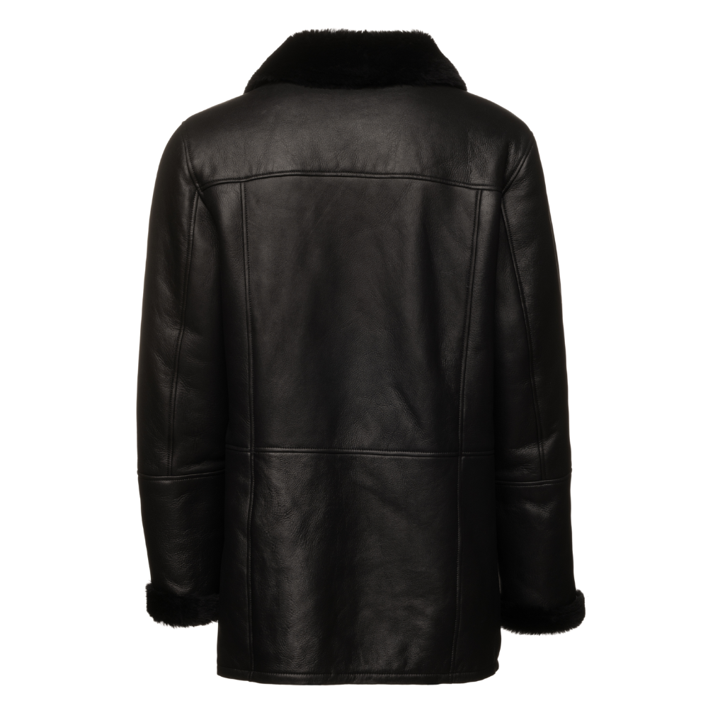 Christian black shearling car coat
