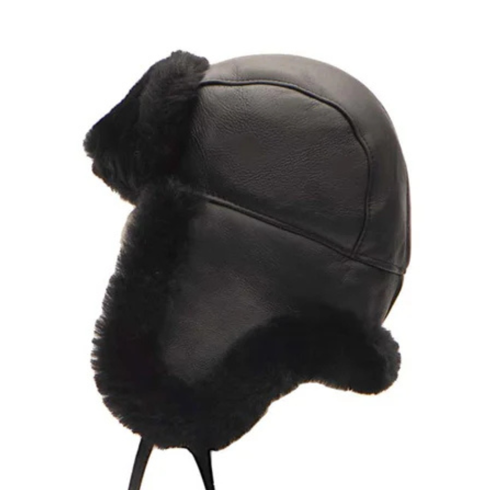 B-3 Sheepskin Shearling Black Aviator Hat