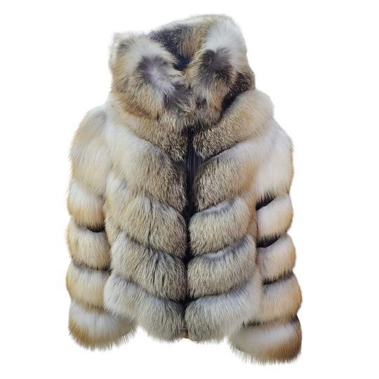 Women's Natural cross fox fur hooded jacket