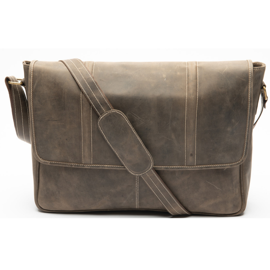 Men's brown leather laptop messenger bag