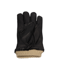 Men's black leather gloves with knit cuffs