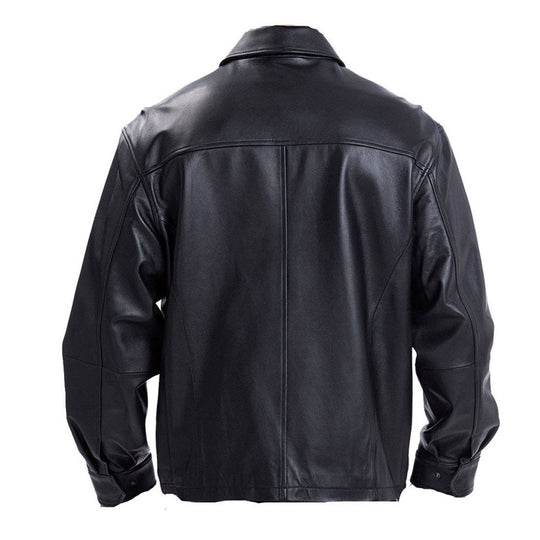 Plain black classic leather jacket with collars