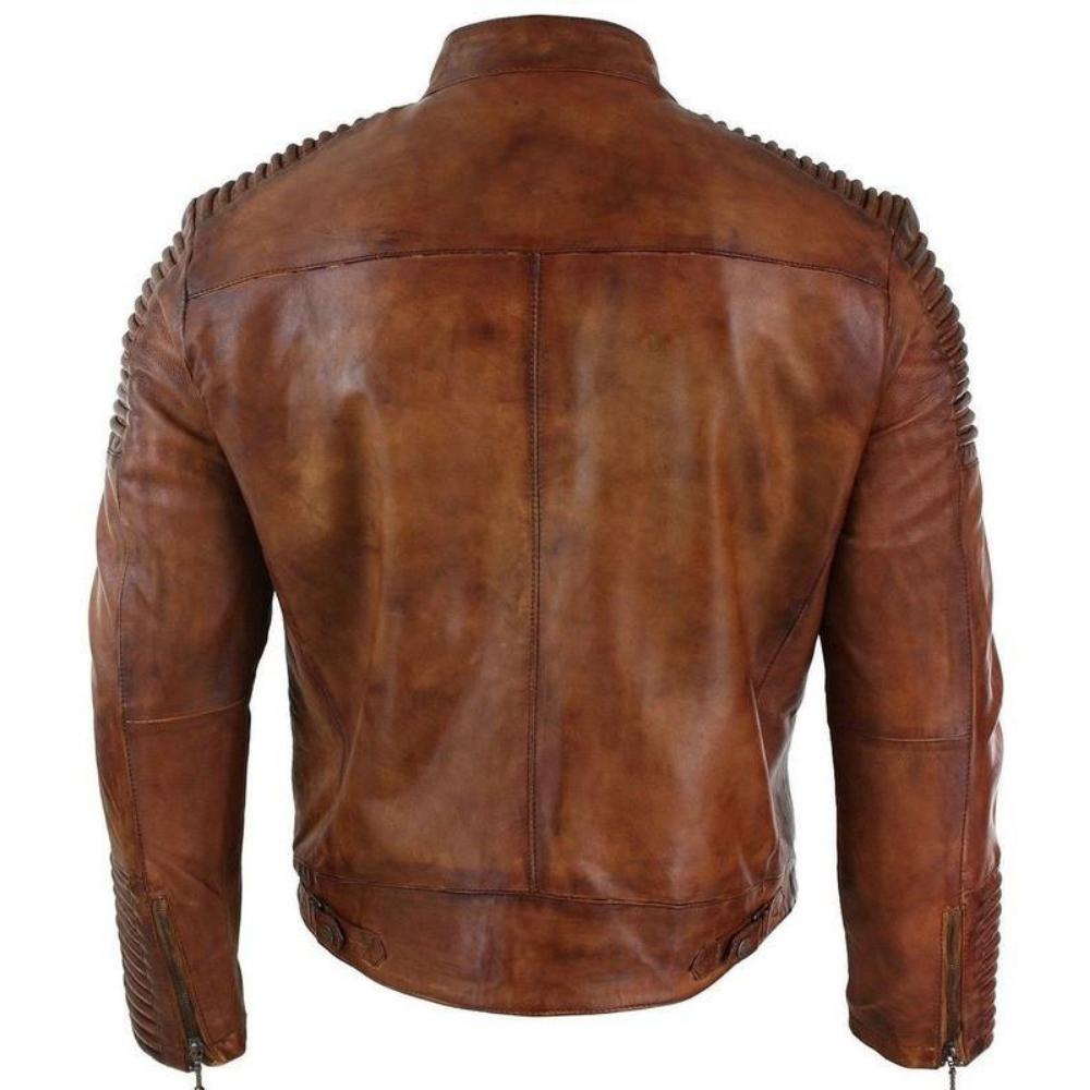 Cafe racer distressed jacket with piping