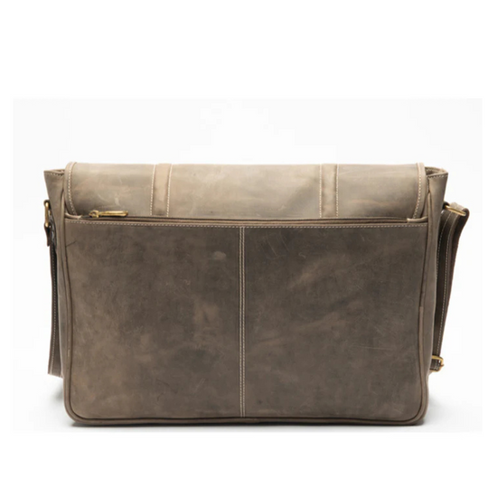 Men's brown leather laptop messenger bag