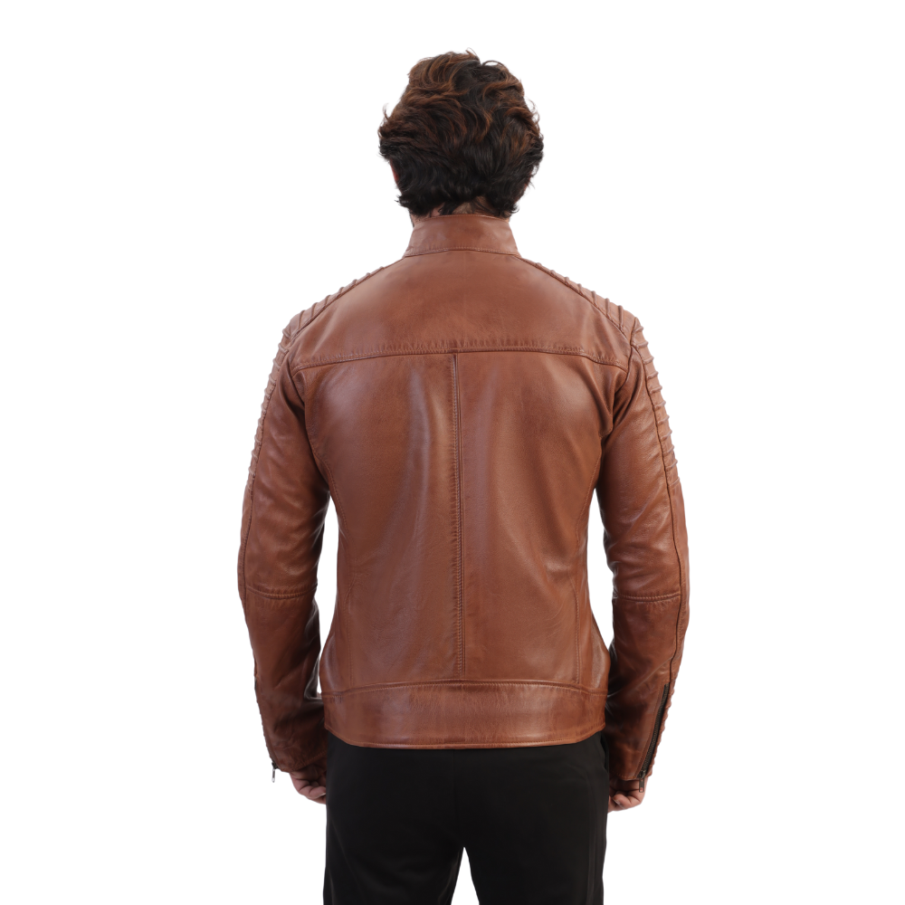 Cafe racer distressed jacket with piping