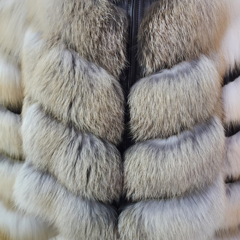 Women's Natural cross fox fur hooded jacket