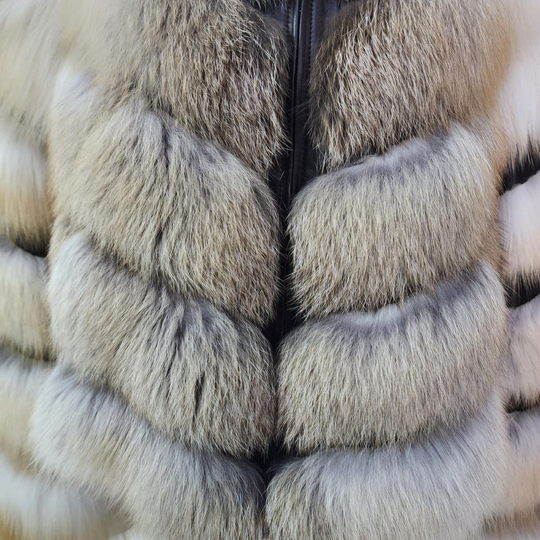 Women's Natural cross fox fur hooded jacket