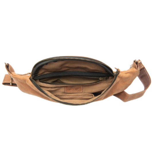 Rustic tan cross body sling bag