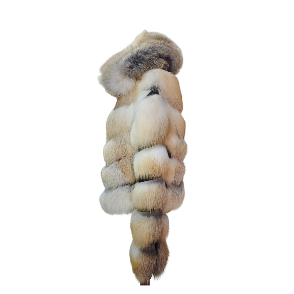 Women's Natural cross fox fur hooded jacket