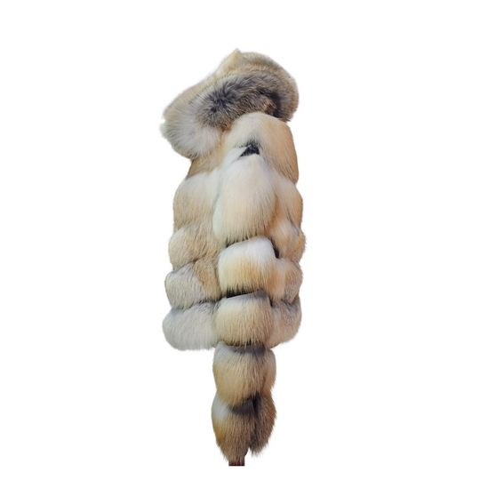 Women's Natural cross fox fur hooded jacket