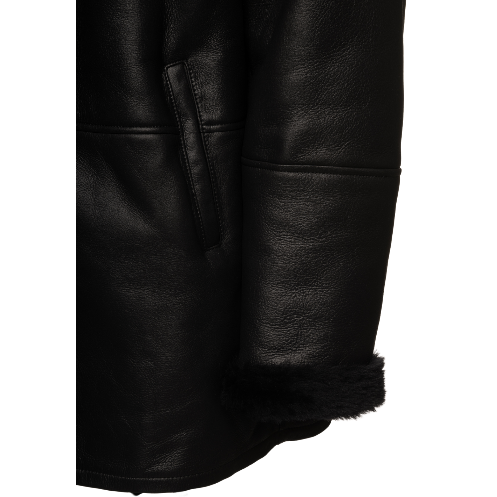 Christian black shearling car coat