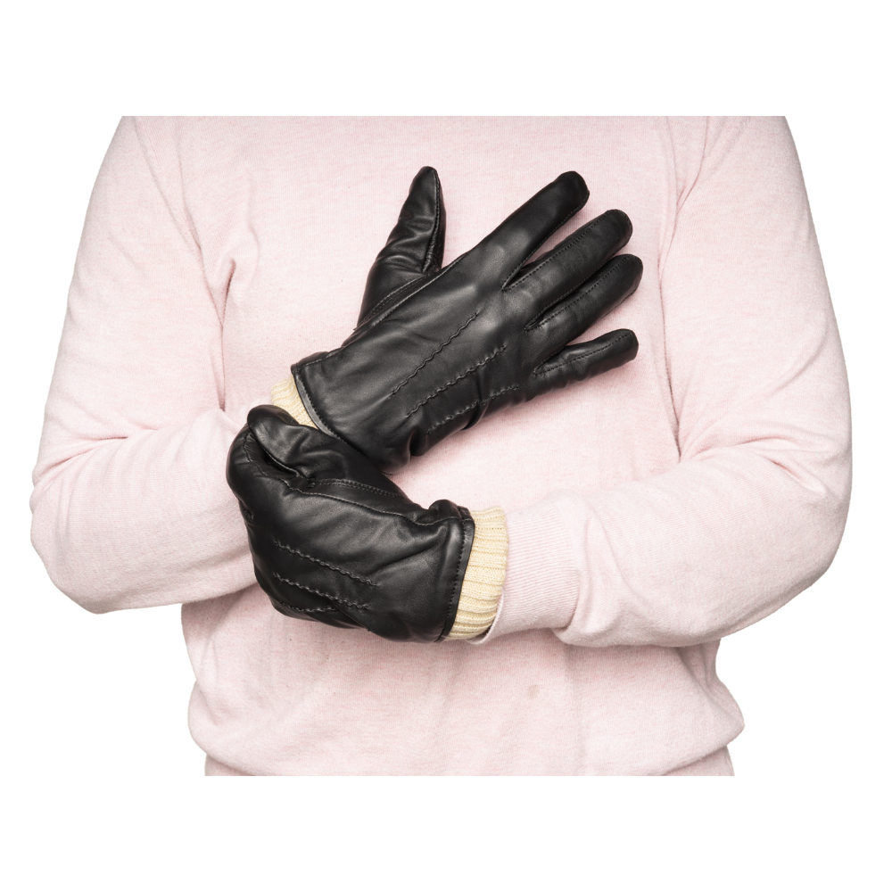 Men's premium black leather gloves