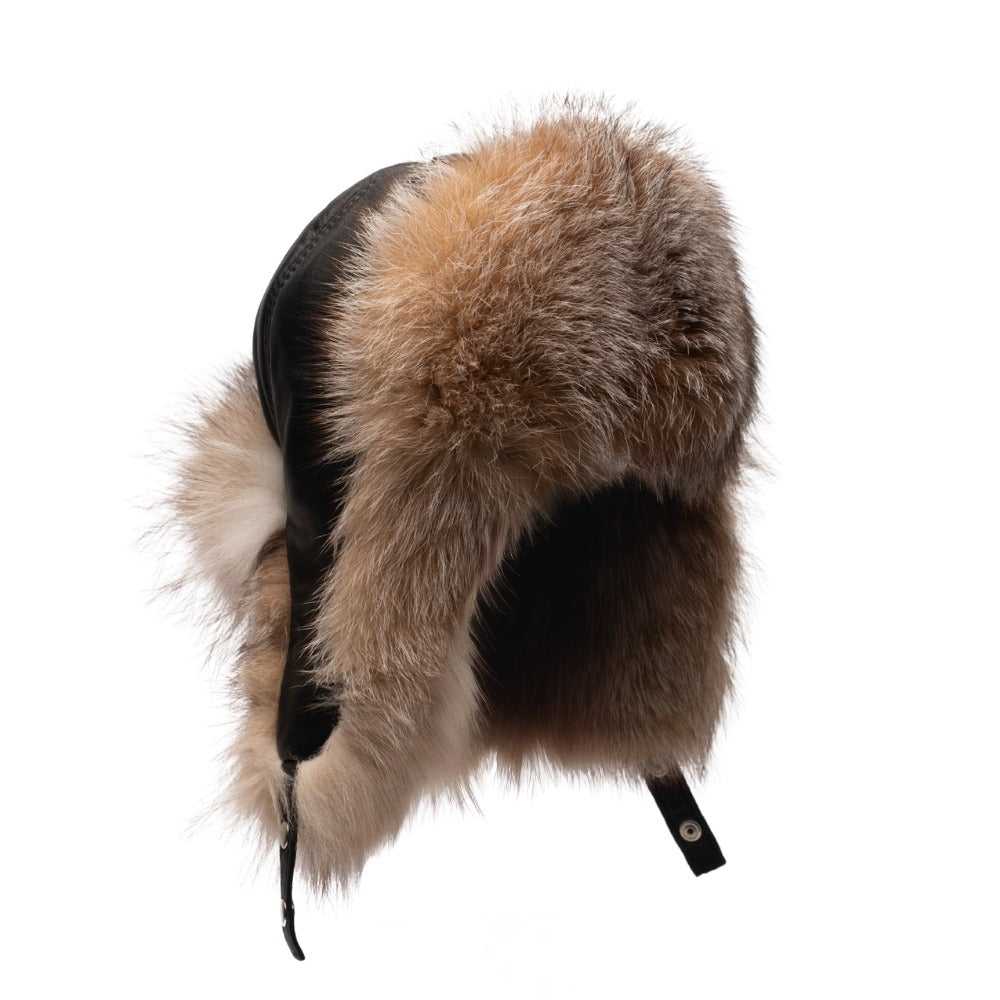 Fox fur and leather Aviator hat