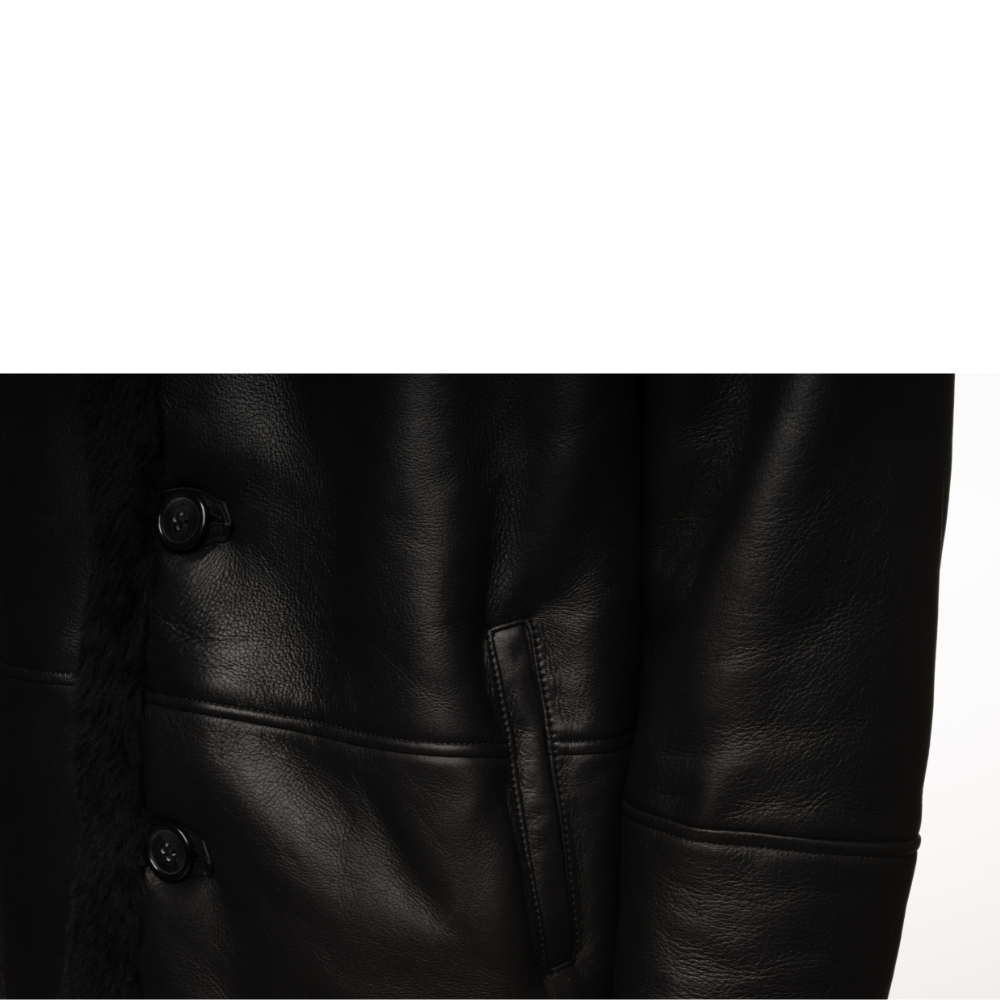 Christian black shearling car coat