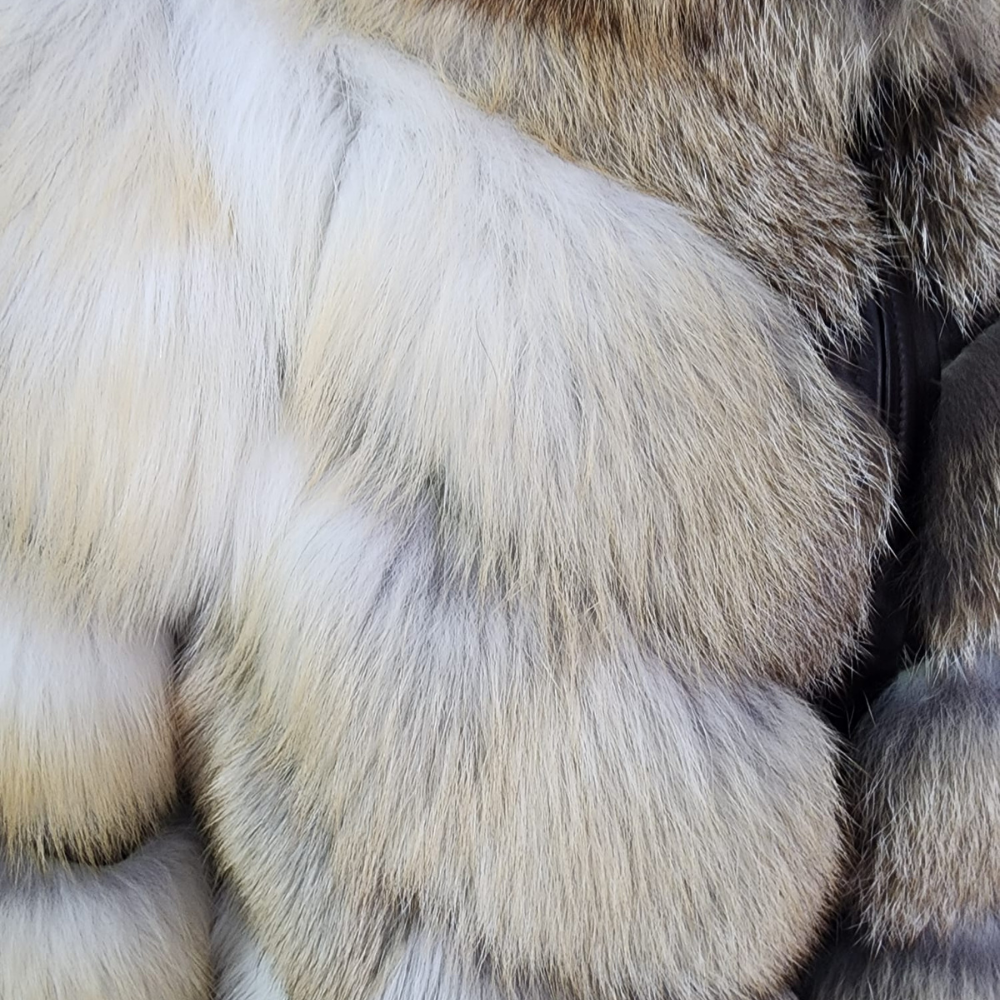 Women's Natural cross fox fur hooded jacket