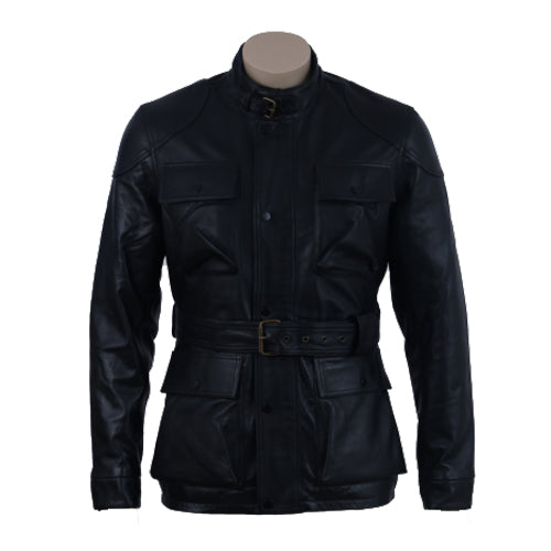 Parker Black Belted leather jacket with large pockets