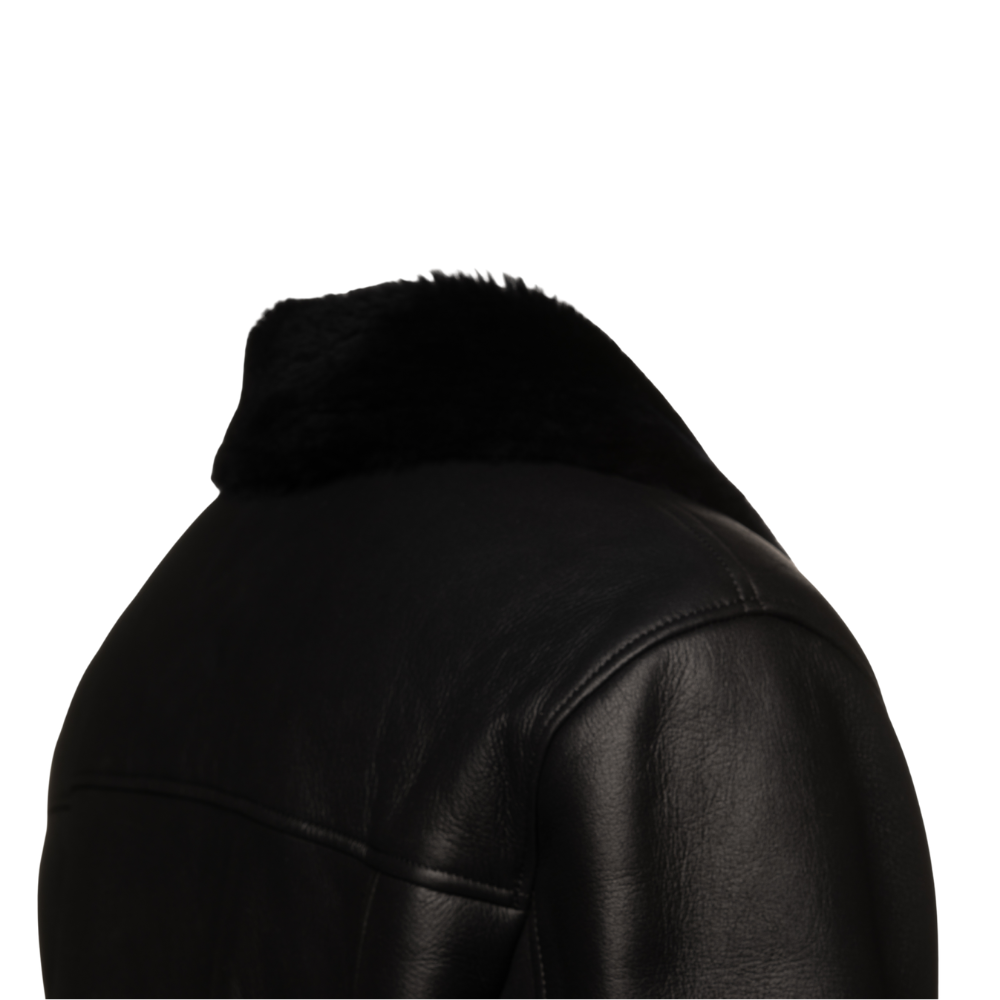 Christian black shearling car coat