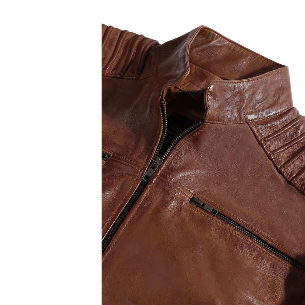 Cafe racer distressed jacket with piping