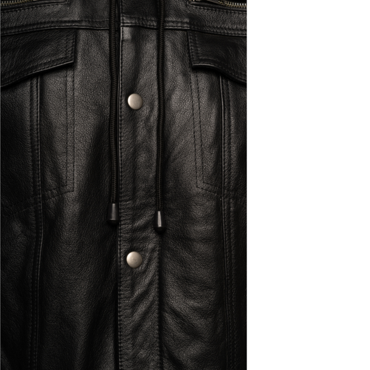 Easton Black trucker motorcycle leather jacket with hood