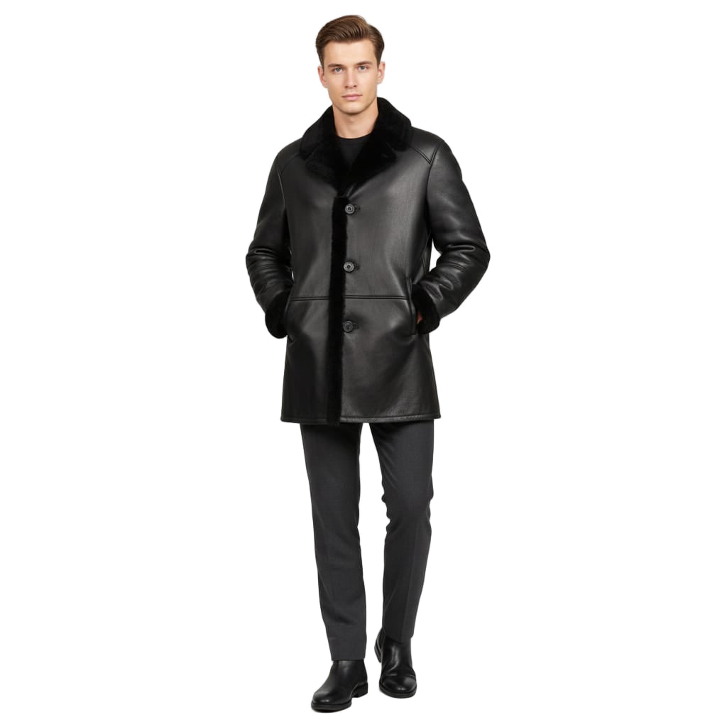 Christian black shearling car coat