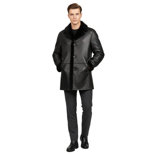 Christian black shearling car coat