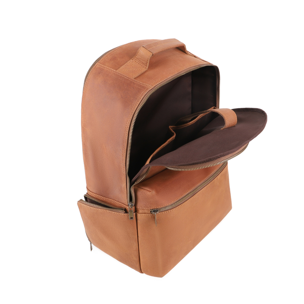 Tan Brown Leather Backpack