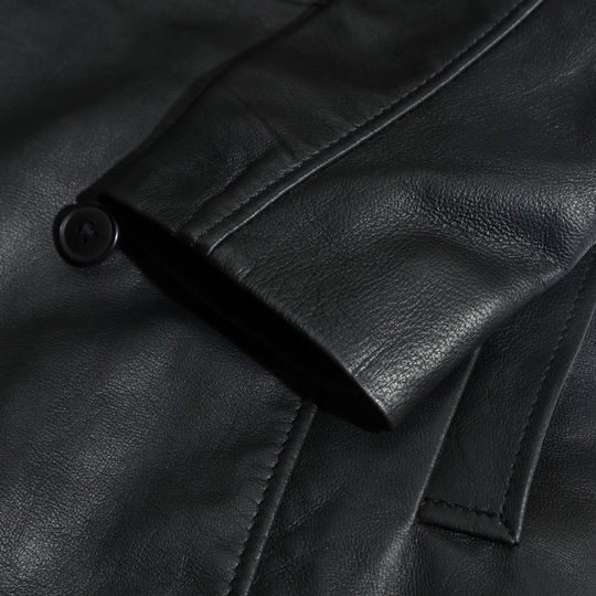 Coral black belted leather coat